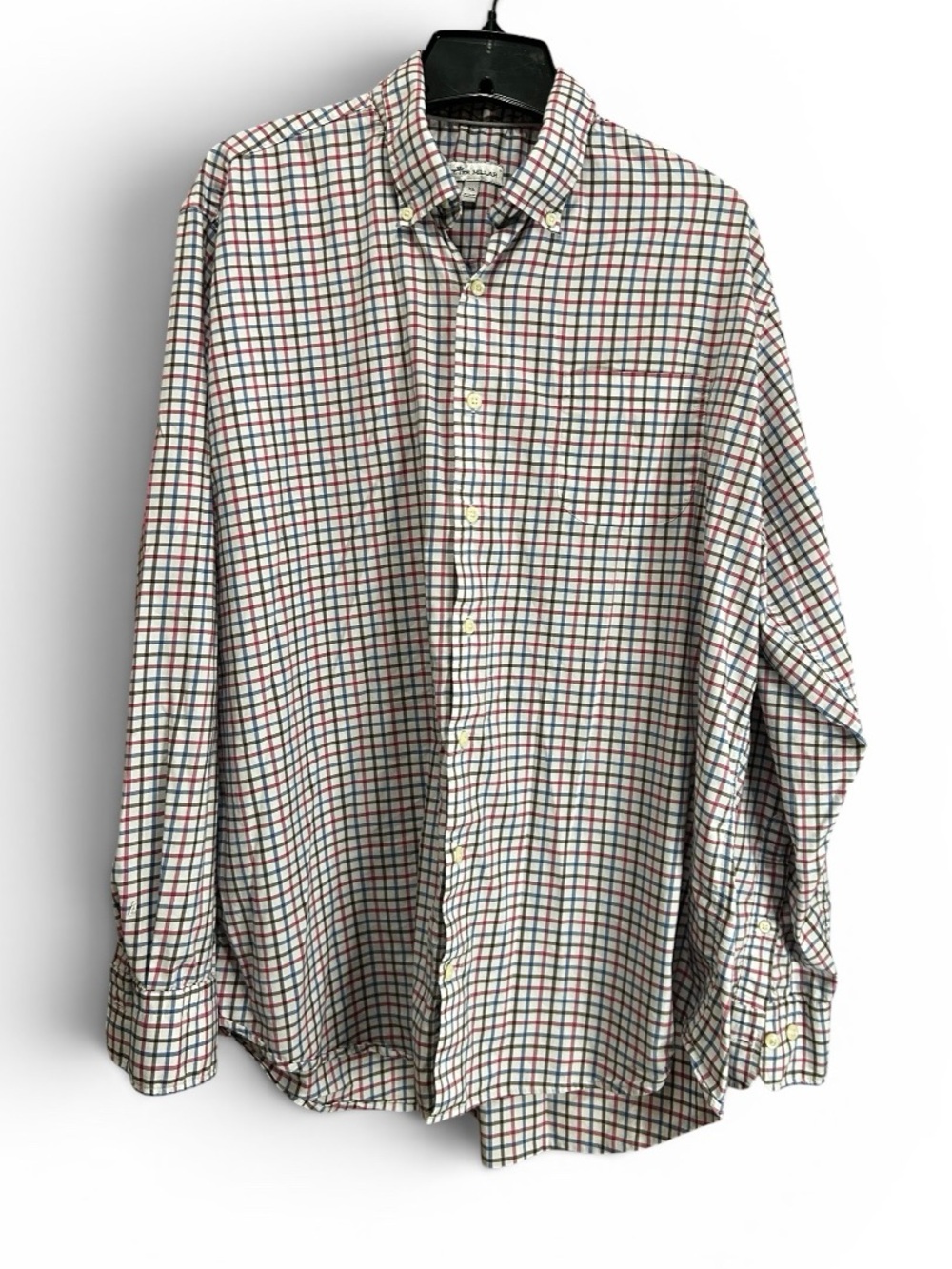 Peter Millar Men’s XL Button Down Shirt Red Blue Check Plaid Long Sleeve Cotton
